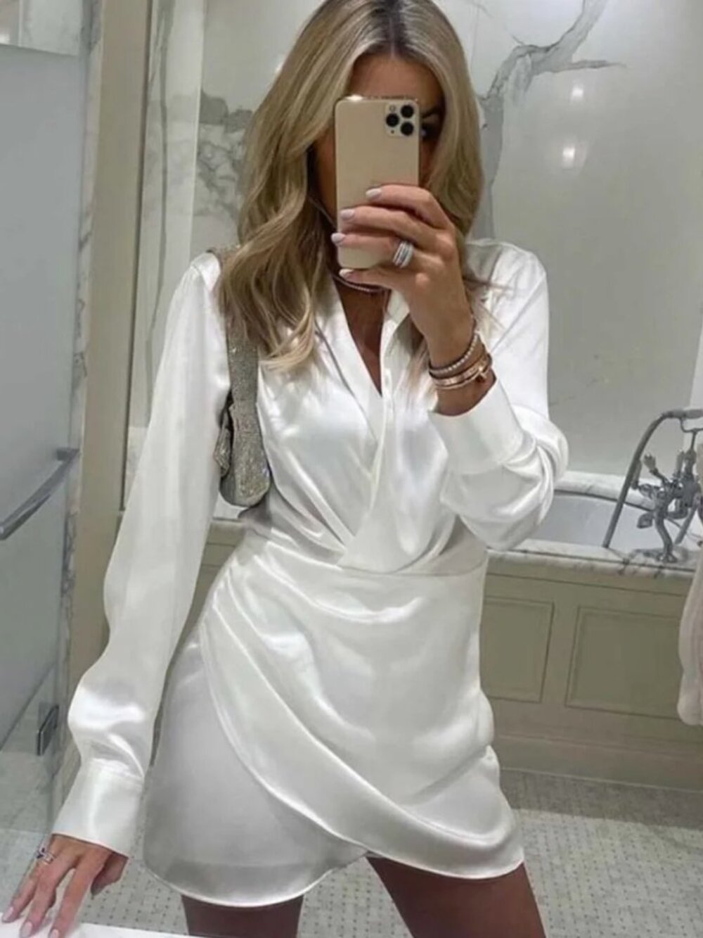 Zara Satin Wrap Mini Dress Blogger Favorite Long Sleeve Bridal White Size Small